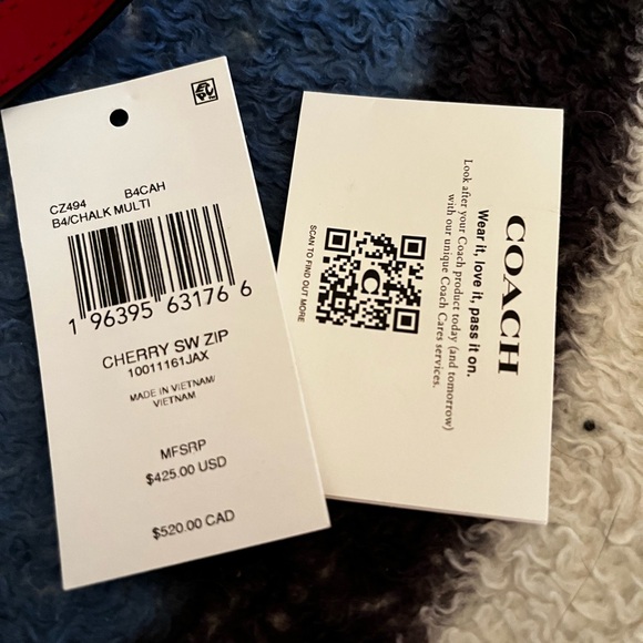 Coach Swing Zip Cherry Print Leather Bag - Picture 9 of 16